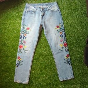 Embroidered blue jeans